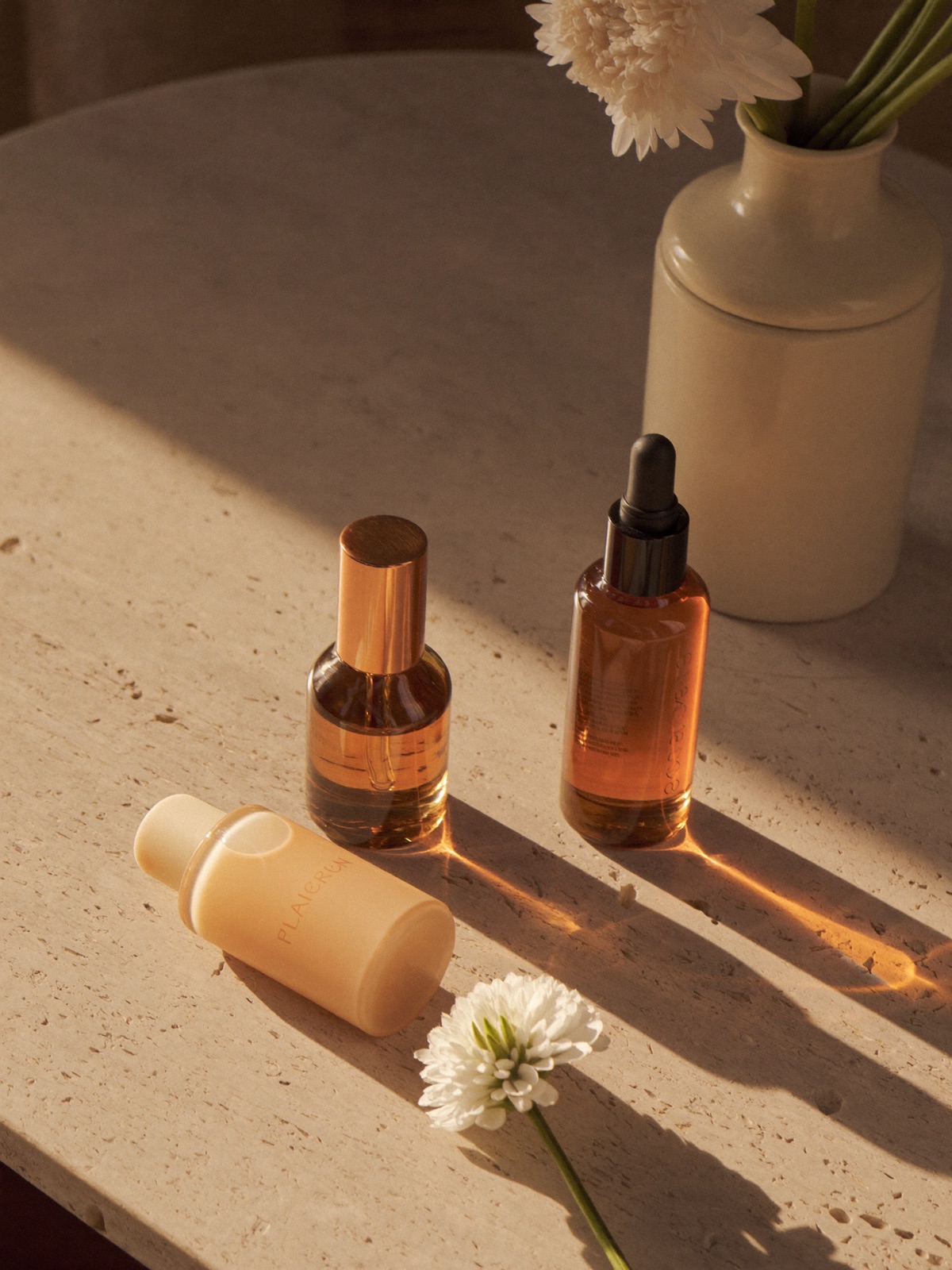 Skincare still life in warm light